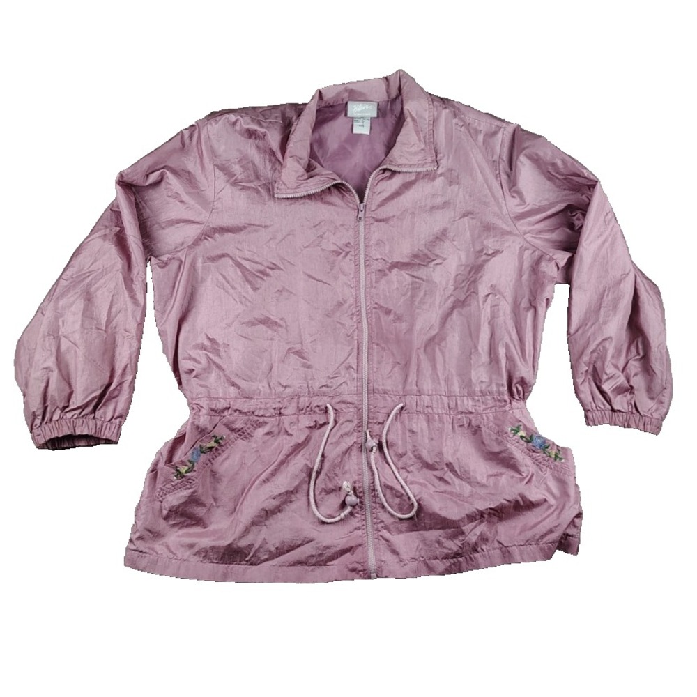 Blair Women's 2XL Pink Shimmer Jacket Tie Waist Windbreaker Floral Nylon